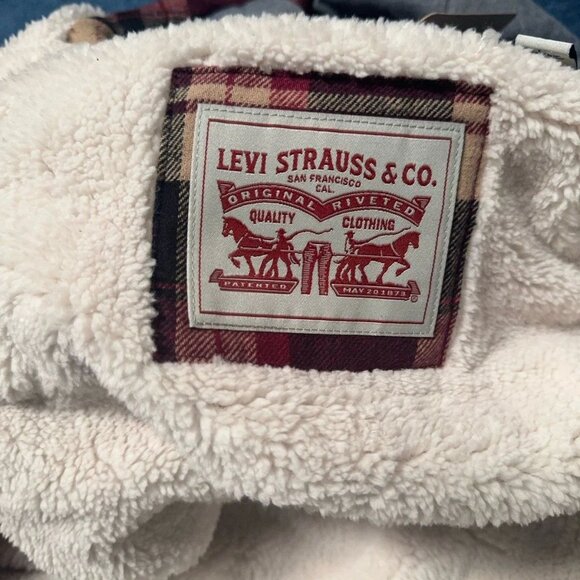 Levi's Plaid Flannel Sherpa Lined Shacket Mens L Hooded Cozy Gorpcore Workwear - Picture 9 of 16